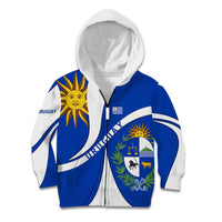 Uruguay Kid Hoodie with National Emblem and Sun Symbol Blue White Wave - Wonder Print Shop