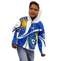 Uruguay Kid Hoodie with National Emblem and Sun Symbol Blue White Wave - Wonder Print Shop