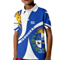 Uruguay Kid Polo Shirt with National Emblem and Sun Symbol Blue White Wave - Wonder Print Shop