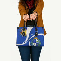 Uruguay Leather Bag with National Emblem and Sun Symbol Blue White Wave - Wonder Print Shop