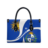 Uruguay Leather Bag with National Emblem and Sun Symbol Blue White Wave - Wonder Print Shop