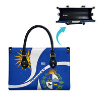 Uruguay Leather Bag with National Emblem and Sun Symbol Blue White Wave - Wonder Print Shop
