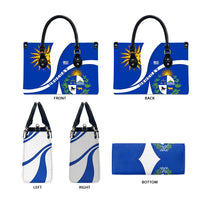 Uruguay Leather Bag with National Emblem and Sun Symbol Blue White Wave - Wonder Print Shop