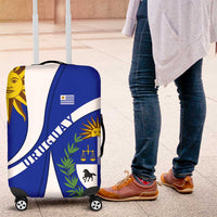 Uruguay Luggage Cover with National Emblem and Sun Symbol Blue White Wave - Wonder Print Shop