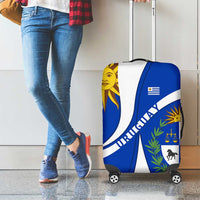 Uruguay Luggage Cover with National Emblem and Sun Symbol Blue White Wave - Wonder Print Shop