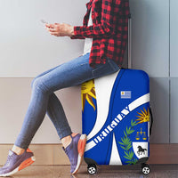 Uruguay Luggage Cover with National Emblem and Sun Symbol Blue White Wave - Wonder Print Shop