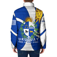 Uruguay Padded Jacket with National Emblem and Sun Symbol Blue White Wave - Wonder Print Shop