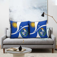 Uruguay Pillow Cover with National Emblem and Sun Symbol Blue White Wave - Wonder Print Shop