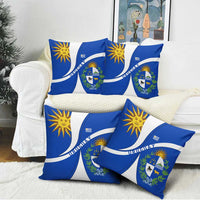 Uruguay Pillow Cover with National Emblem and Sun Symbol Blue White Wave - Wonder Print Shop