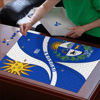 Uruguay Puzzle with National Emblem and Sun Symbol Blue White Wave - Wonder Print Shop