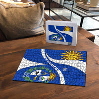 Uruguay Puzzle with National Emblem and Sun Symbol Blue White Wave - Wonder Print Shop
