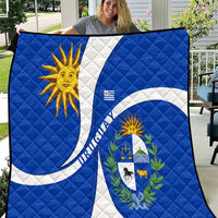 Uruguay Quilt with National Emblem and Sun Symbol Blue White Wave - Wonder Print Shop