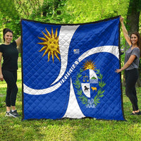 Uruguay Quilt with National Emblem and Sun Symbol Blue White Wave - Wonder Print Shop