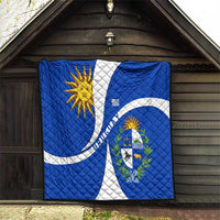 Uruguay Quilt with National Emblem and Sun Symbol Blue White Wave - Wonder Print Shop