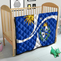 Uruguay Quilt with National Emblem and Sun Symbol Blue White Wave - Wonder Print Shop