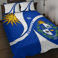 Uruguay Quilt Bed Set with National Emblem and Sun Symbol Blue White Wave - Wonder Print Shop