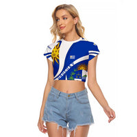 Uruguay Raglan Cropped T Shirt with National Emblem and Sun Symbol Blue White Wave - Wonder Print Shop