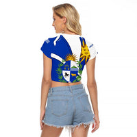 Uruguay Raglan Cropped T Shirt with National Emblem and Sun Symbol Blue White Wave - Wonder Print Shop