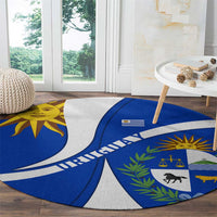 Uruguay Round Carpet with National Emblem and Sun Symbol Blue White Wave - Wonder Print Shop