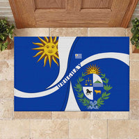 Uruguay Rubber Doormat with National Emblem and Sun Symbol Blue White Wave - Wonder Print Shop