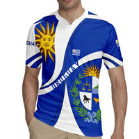 Uruguay Rugby Jersey with National Emblem and Sun Symbol Blue White Wave - Wonder Print Shop