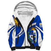 Uruguay Sherpa Hoodie with National Emblem and Sun Symbol Blue White Wave - Wonder Print Shop