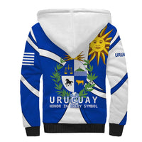 Uruguay Sherpa Hoodie with National Emblem and Sun Symbol Blue White Wave - Wonder Print Shop