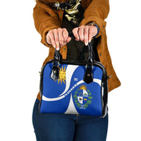 Uruguay Shoulder Handbag with National Emblem and Sun Symbol Blue White Wave - Wonder Print Shop