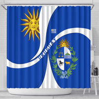 Uruguay Shower Curtain with National Emblem and Sun Symbol Blue White Wave - Wonder Print Shop