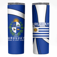 Uruguay Skinny Tumbler with National Emblem and Sun Symbol Blue White Wave - Wonder Print Shop