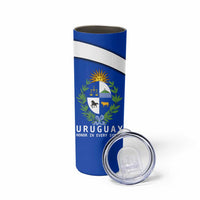Uruguay Skinny Tumbler with National Emblem and Sun Symbol Blue White Wave - Wonder Print Shop