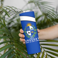 Uruguay Skinny Tumbler with National Emblem and Sun Symbol Blue White Wave - Wonder Print Shop