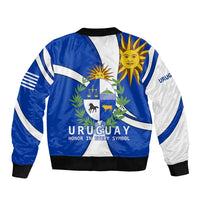 Uruguay Sleeve Zip Bomber Jacket with National Emblem and Sun Symbol Blue White Wave - Wonder Print Shop
