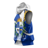 Uruguay Sleeveless Hoodie with National Emblem and Sun Symbol Blue White Wave - Wonder Print Shop