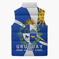 Uruguay Sleeveless Puffer Jacket with National Emblem and Sun Symbol Blue White Wave - Wonder Print Shop