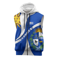 Uruguay Sleeveless Zip Hoodie with National Emblem and Sun Symbol Blue White Wave - Wonder Print Shop