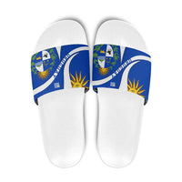 Uruguay Slide Sandals with National Emblem and Sun Symbol Blue White Wave - Wonder Print Shop