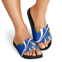 Uruguay Slide Sandals with National Emblem and Sun Symbol Blue White Wave - Wonder Print Shop