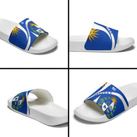 Uruguay Slide Sandals with National Emblem and Sun Symbol Blue White Wave - Wonder Print Shop