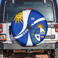 Uruguay Spare Tire Cover with National Emblem and Sun Symbol Blue White Wave - Wonder Print Shop