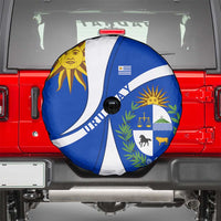 Uruguay Spare Tire Cover with National Emblem and Sun Symbol Blue White Wave - Wonder Print Shop