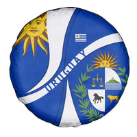 Uruguay Spare Tire Cover with National Emblem and Sun Symbol Blue White Wave - Wonder Print Shop