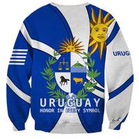 Uruguay Sweatshirt with National Emblem and Sun Symbol Blue White Wave - Wonder Print Shop