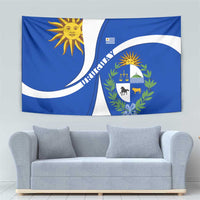 Uruguay Tapestry with National Emblem and Sun Symbol Blue White Wave - Wonder Print Shop