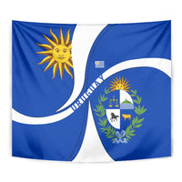Uruguay Tapestry with National Emblem and Sun Symbol Blue White Wave - Wonder Print Shop