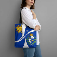 Uruguay Tote Bag with National Emblem and Sun Symbol Blue White Wave - Wonder Print Shop