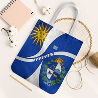 Uruguay Tote Bag with National Emblem and Sun Symbol Blue White Wave - Wonder Print Shop