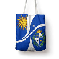Uruguay Tote Bag with National Emblem and Sun Symbol Blue White Wave - Wonder Print Shop