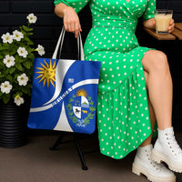 Uruguay Tote Bag with National Emblem and Sun Symbol Blue White Wave - Wonder Print Shop