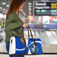 Uruguay Travel Bag with National Emblem and Sun Symbol Blue White Wave - Wonder Print Shop